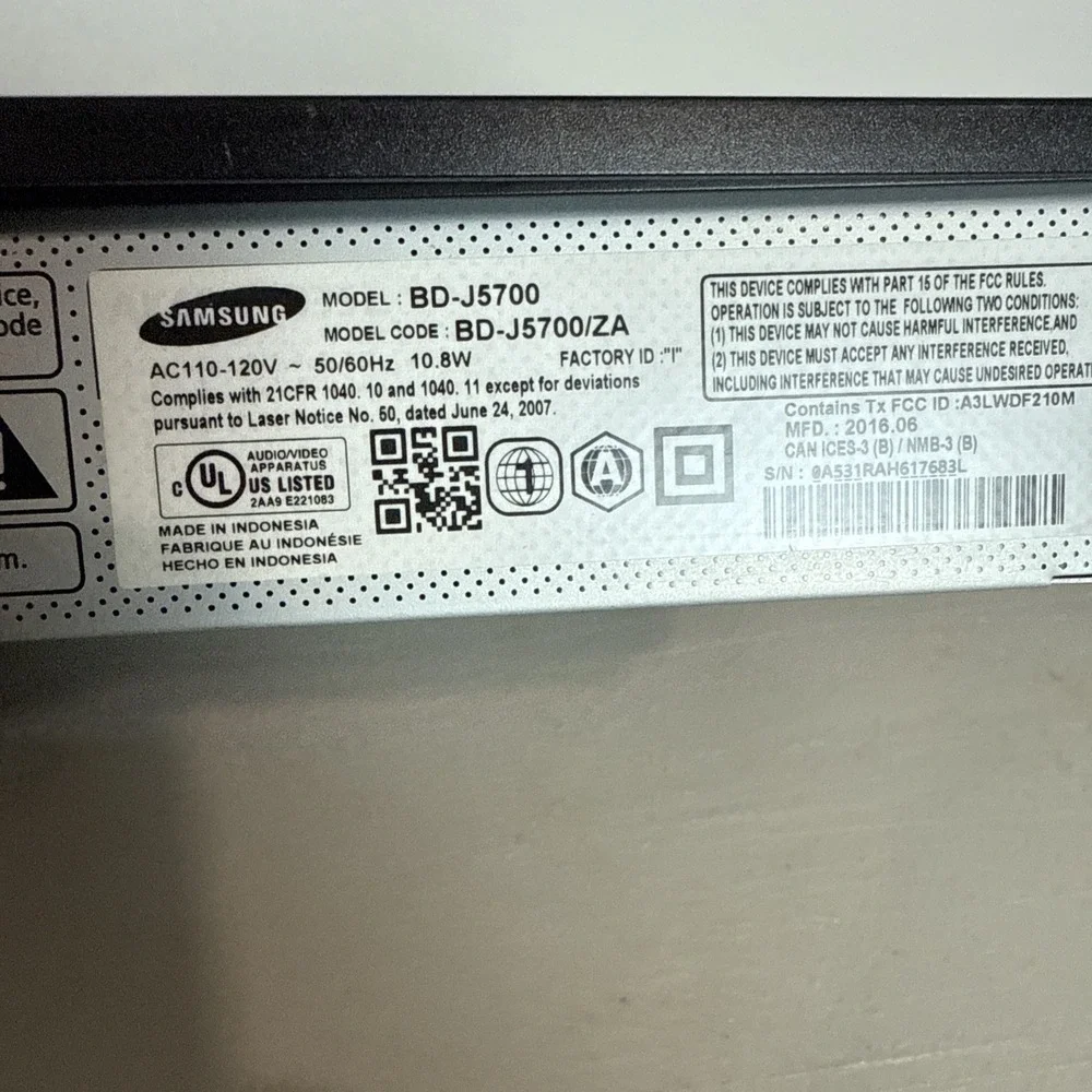 Samsung BD-J5700 Blu-ray DVD Player Wi-Fi Streaming HDMI No Remote Tested